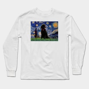 Black Standard Poodle in Adaptation of Starry Night by Van Gogh Long Sleeve T-Shirt